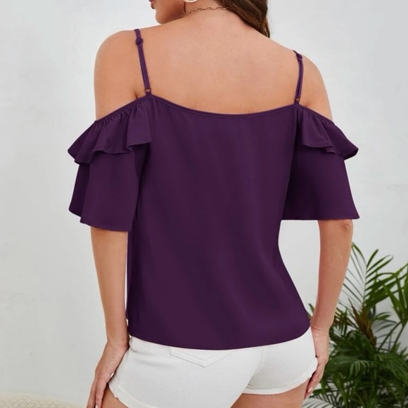 Boho cold shoulder knot front ruffle hem blouse - Picture 14 of 16